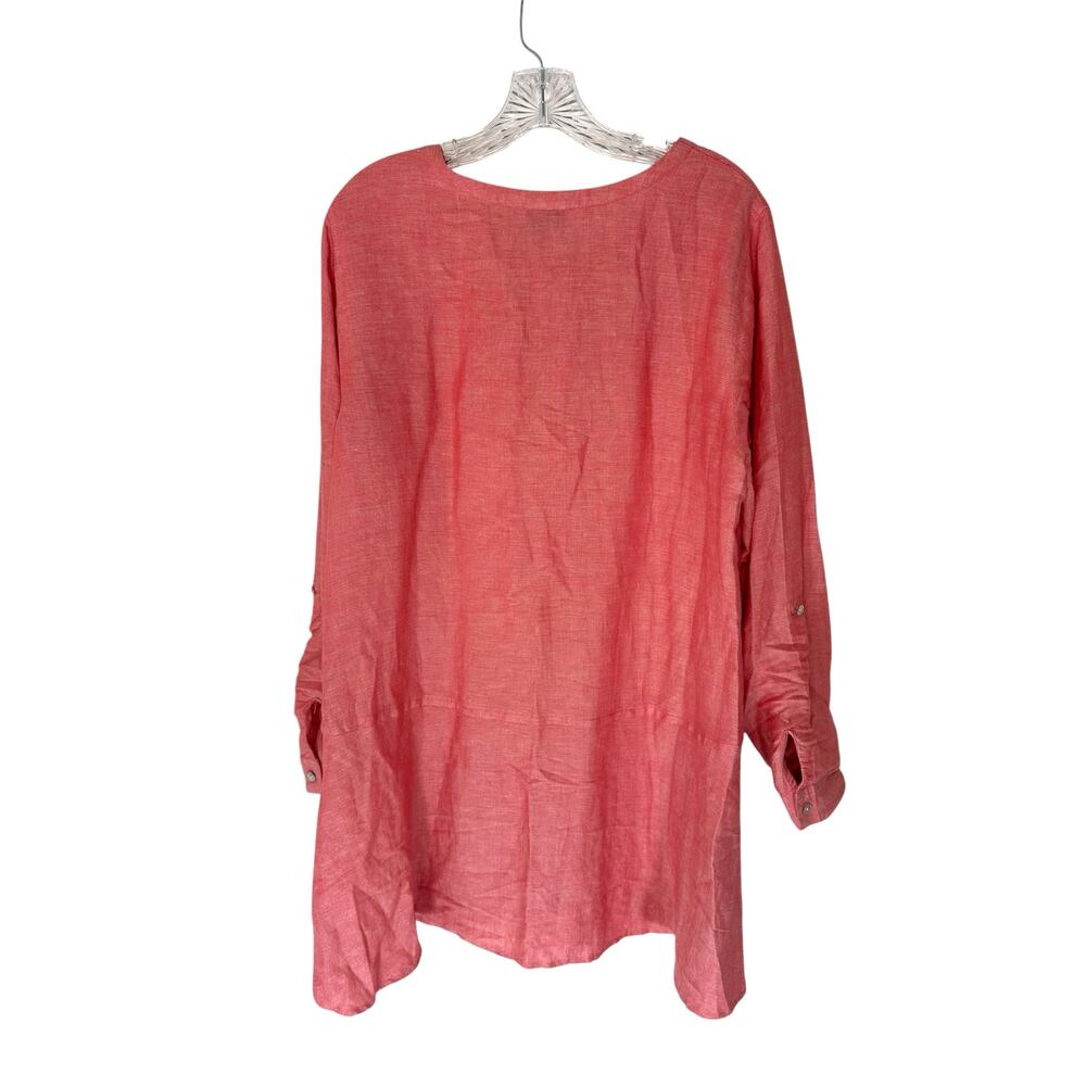 J. Jill Red Lightweight Basic Lagenlook Coastal Grandma Linen Blouse Size Large - Picture 10 of 13